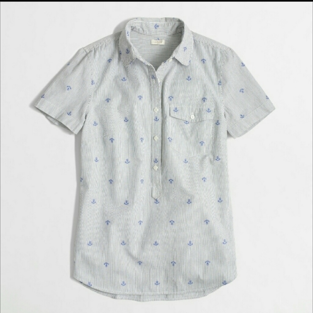 J. Crew Oxford Polo Shirt Anchor Print Size S